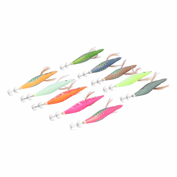 10 stk Squid Jig Hook Hard Fiskeagn Luminous Wood Fiske Reker Lure Bait Kit