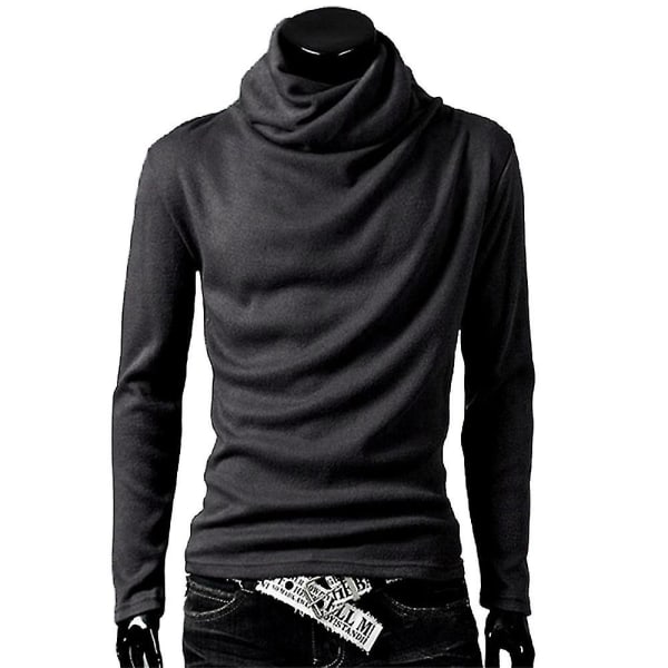 Mænd Solid Turtle Neck Langærmet Casual Vinter Efterår Pullover Toppe dark gray XL