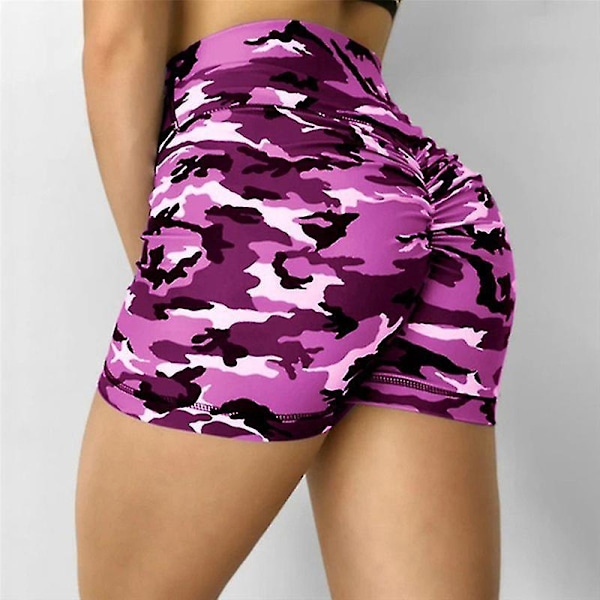 Kamouflage Push Up Fitness Shorts | Dam Sommar Löpning Gym Byxor XL Rosa