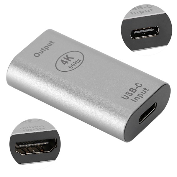 Type-C Hun til HDMI Hun Adapter Mini Videokonverter 4K 60Hz til Windows Android