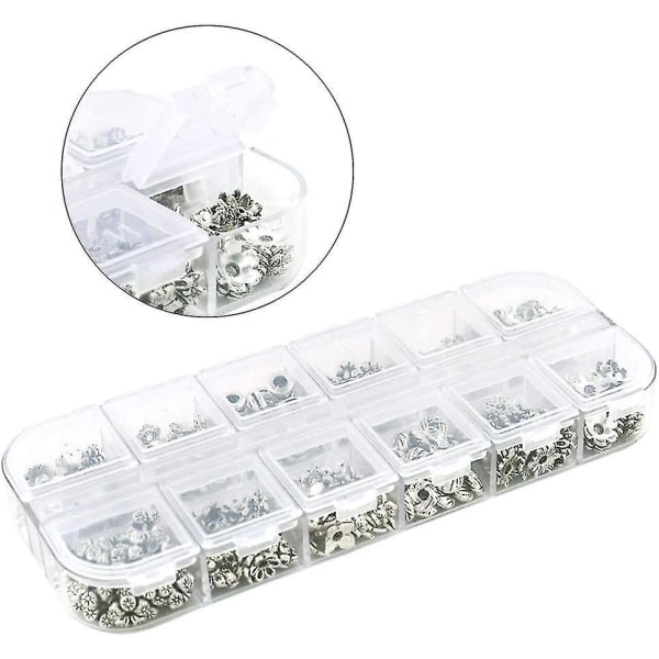 360 st Silver Spacer Beads Kepsar 12 stilar Smycketillbehör för smyckestillverkning