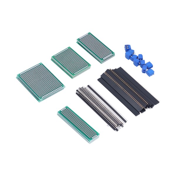 PCB Board Kit Dubbelsidig kretskortset med skruvterminal och header-kontakt för el-lödning nybörjare