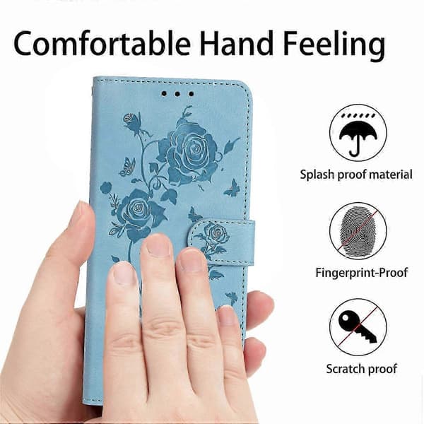 Galaxy A56 5G Plånboksfodral med Rosenmönster Läderfodral med Stativ Multicolor Sky Blue