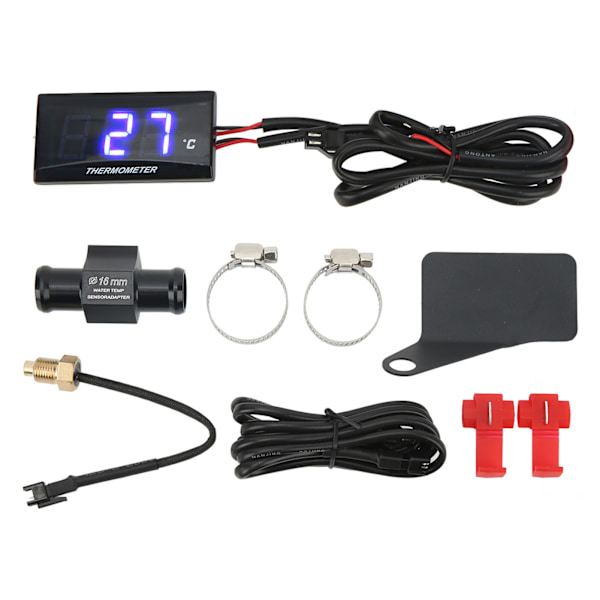 Universaali moottoripyörän DC12V LCD-näyttö Ohut vesilämpötilan mittari 16 mm T-liittimellä moottoripyörään Sininen taustavalo