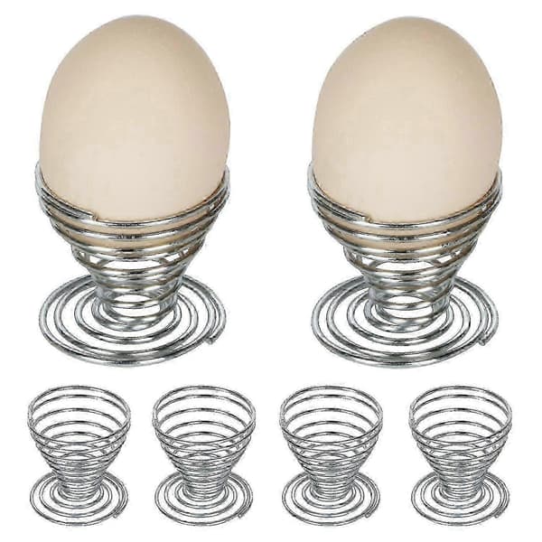 6 x Äggkoppar med spiralfjäder i borstad ståltråd