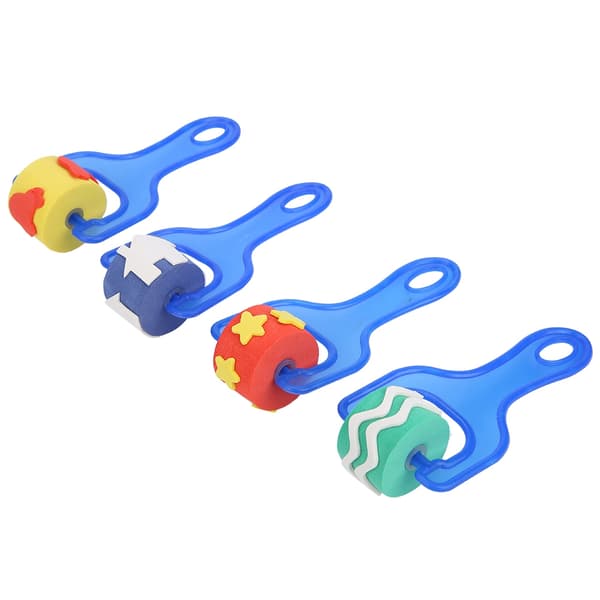 4pcs Kids DIY Painting Tools EVA Sponge Roller Paint Brush Graffiti Tool (Blue Handle)