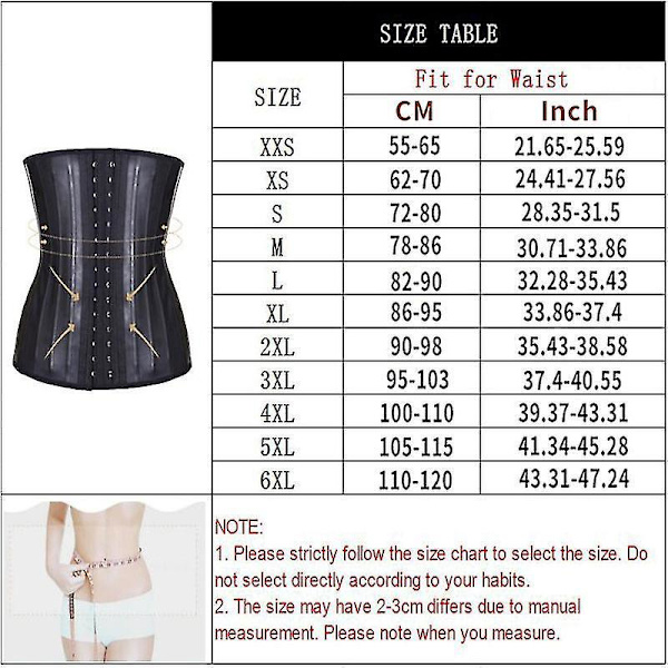 Latex Midjetränare Korsett med 25 Stålfjädrar Slankning Underkläder för Kvinnor XS Svart Dragkedja
