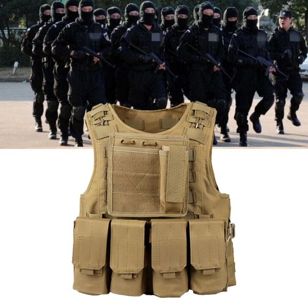 Militärväst för män Lätt justerbar utomhusträningsväst Multifunktions utomhusutrustning för fiske och resa Khaki