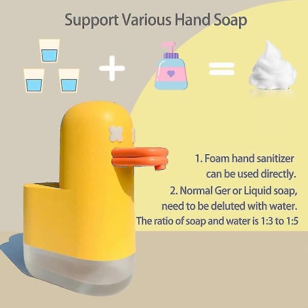 Automatisk sæbedispenser, genopladelig skummende sæbedispenser, vandtæt IPX4, Bubble Duck sæbedispenser