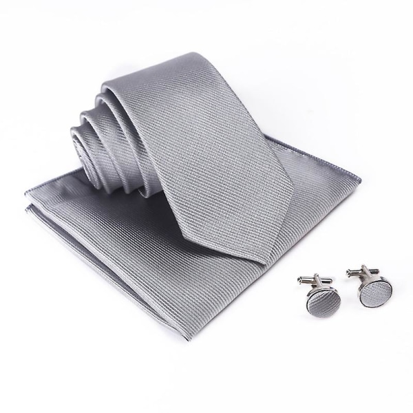 Slips til mænd med trykt slips 3-delt sæt (slips + firkantet lomme + manchetknapper), jakkesætstilbehør grey