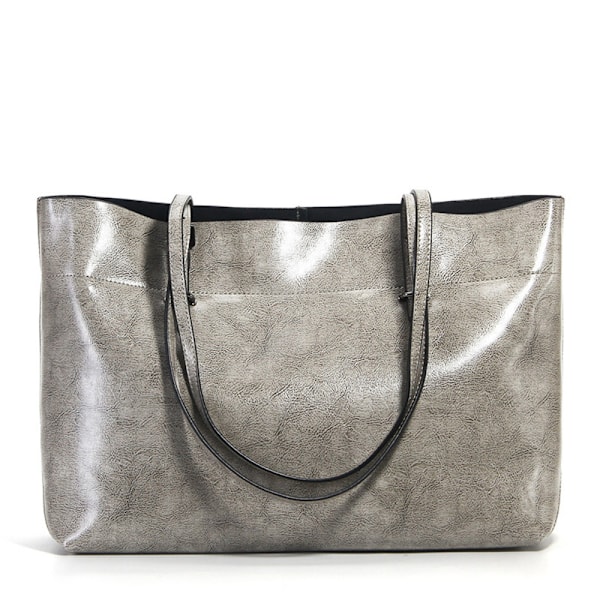 Stor grå vaxad lädertote Casual axelväska Hållbar design 38x28x13 cm Snygg och funktionell tote för vardagligt bruk grey About 38*28*13cm