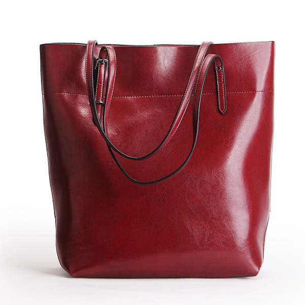 Vinfärgad Vaxad Läder Tote Bag Snygg Mångsidig Design 30x15x36cm Vertical wine red About 30*15*36cm