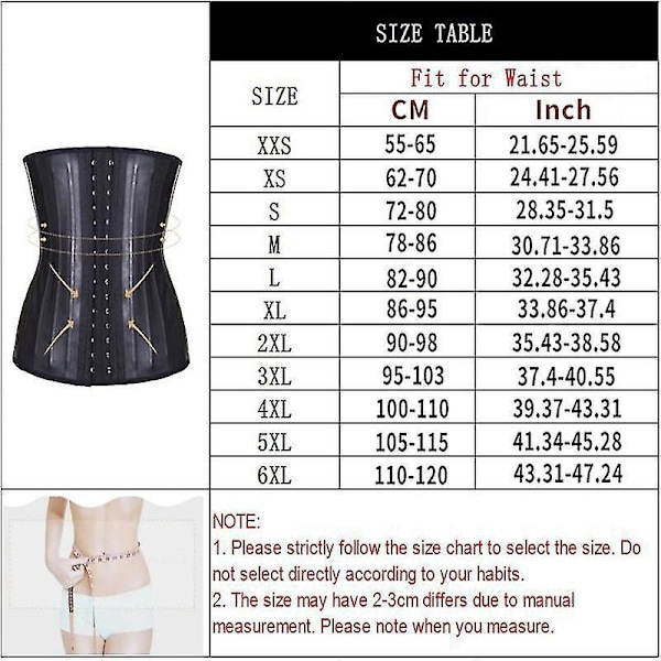 Latex Midjetränare Korsett 25 Stålfjäder Kroppsskulptör - Dam Shapewear XXL Svart