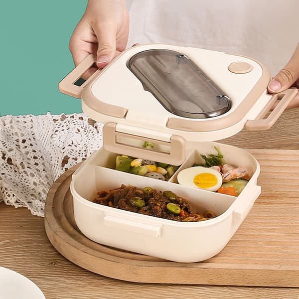 Bento Box Plastic Compartments Insulated Leakproof Lunch Box for School Work Microwave Safe Khaki