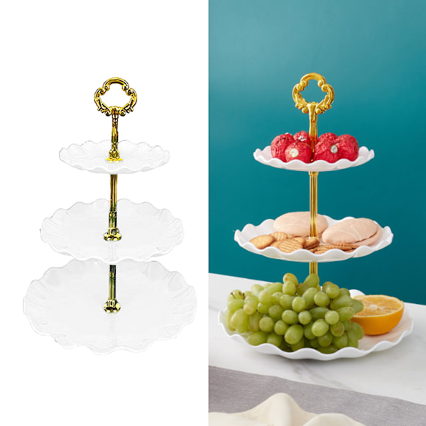 Nordic Style 3-lagers fruktfat, plast 3-vånings tårtställ Semesterfest Dessertbricka Vit