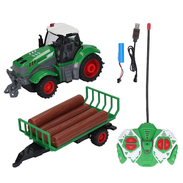 RC Farm Tractor Toy 4 Channel Drive Fjärrkontroll Truck Trailer Set med uppladdningsbara batterier för pojkar, flickor