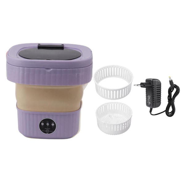 6L Mini Bærbar Vaskemaskine Foldbar Automatisk Mini Tøjvask med Soft Spin Tør 100‑240V Lilla EU-stik