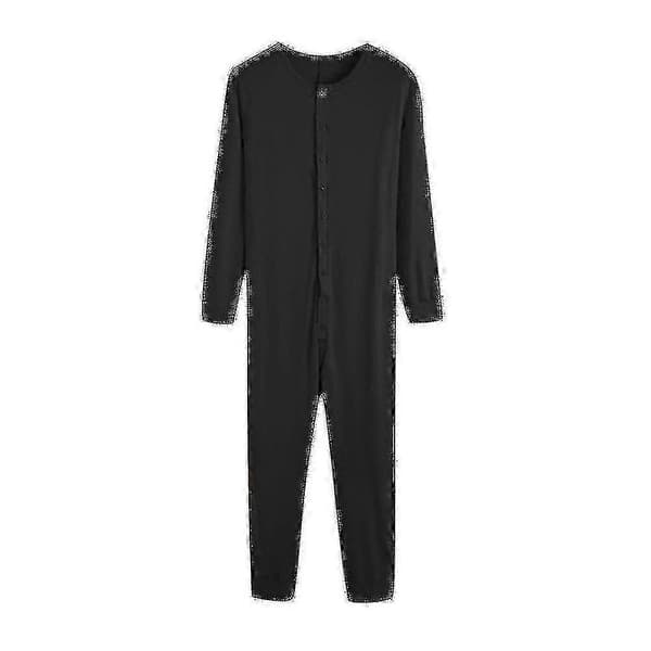 Herr Nattkläder Jumpsuit - Andningsbar Långärmad Heltäckande Pyjamas Black S