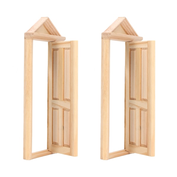 2 stk. Dukkehustørre Miniaturedør 1:12 Skala 1: 16 skala møbler DIY Dukkehustørre Mini Træ dør til jul