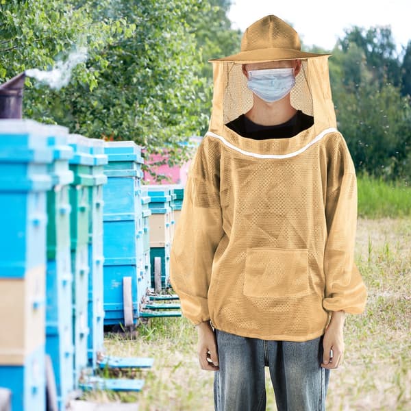 Beekeeping Tool Professional Beekeeping Protective Jacket Beekeeper Veil Suit Smock Orange
