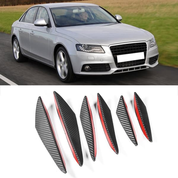 6 stk. Kulfibertekstur Bil Bumper Fin Canard Splitter Diffuser Valence Spoiler Lip