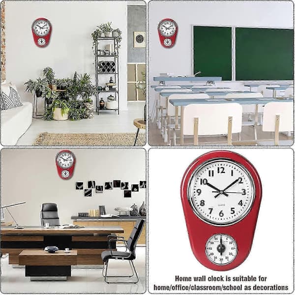 Vintage röd kökstimer väggklocka Retro tyst hemtimer