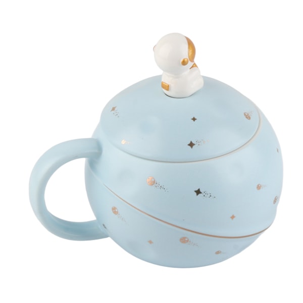 400ml Søt Nyhet Astronautmugg Ergonomisk Håndtak Keramisk Kopp med Lopp Skje for Kaffe Te Melk Lyseblå