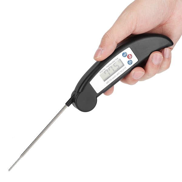 Foldbar Vandafvisende LCD Digital BBQ Grill Termometer Køkken Madlavning Madtermometer Sort