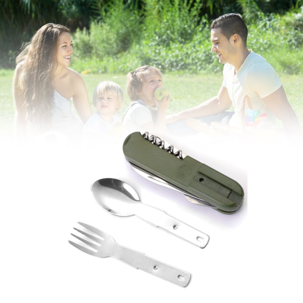 Camping Bestick Set Multifunktion Rostfritt Stål Vikbar Avtagbar Camping Servis Set