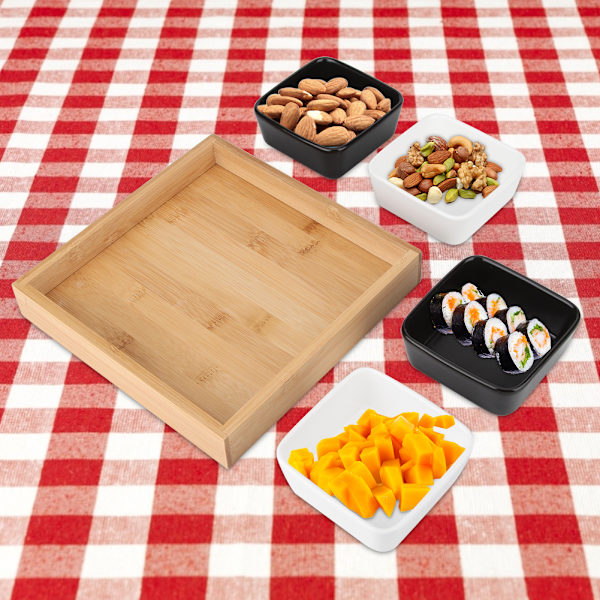 Divided Grids Multifunktionell Miljövänlig Torkad Fruktbricka Godis Snack Sås tallrik Hållare för Hem (Fyra Grids 2White2Black)
