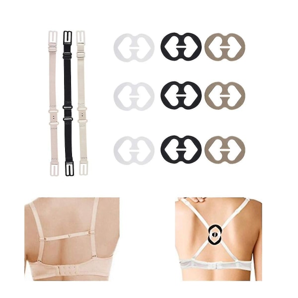3-pack halkfri elastisk bh-bandhållare för kvinnor och 12 bh-remsklämmor