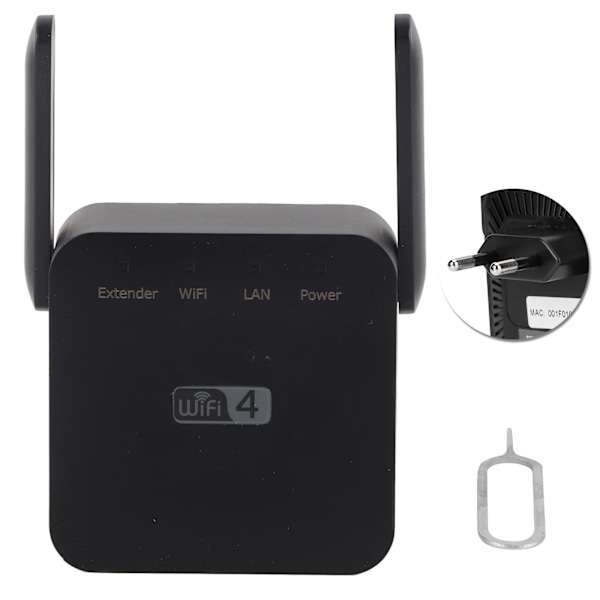 WIFI Repeaters Mini Dobbelt Antenner Signalforstærker Range Extender 300Mbps Sort 100‑240VEU-stik