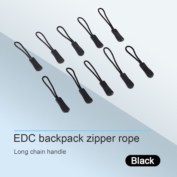 10x Dragkedja Dra Slider Sladd Rep Dragar Endar Lås Zip Clip Spänne för väska EDC Svart