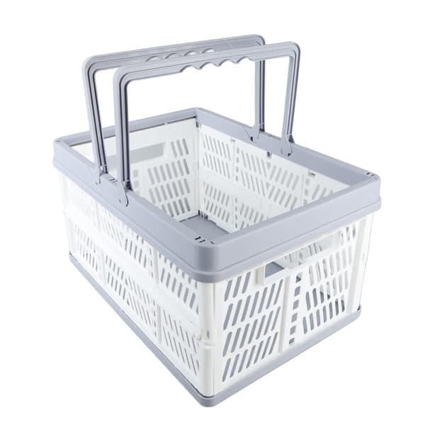 Foldable Baskets with Handles PP Waterproof Foldable Storage Bins for Home Kitchen Bedroom Office White Large Size