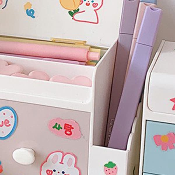 Desktop Storage Box Cute Plastic Box Desktop Storage Box Large Capacity Cosmetic Box for Office Home Light Pink