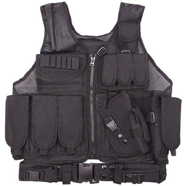 Fabrikkgrossist ekte camo army combat vest CS sikkerhetstreningsutstyr pustende vill svart taktisk nettskjortevest, modell: svart one size
