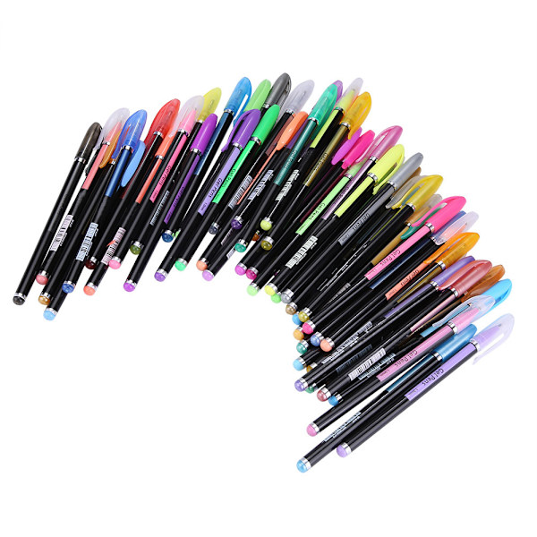 48 st Gelpennor Färgglada Glitter Neon Gouache Metallic Ritning Skiss Penna Skola Brevpapper