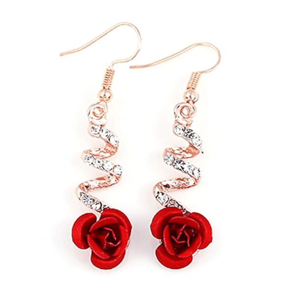 Rhinestones Rose örhängen Kvinnor Legering Blank Utsökt Elegant Drop Earrings Smycken till bröllopsfest