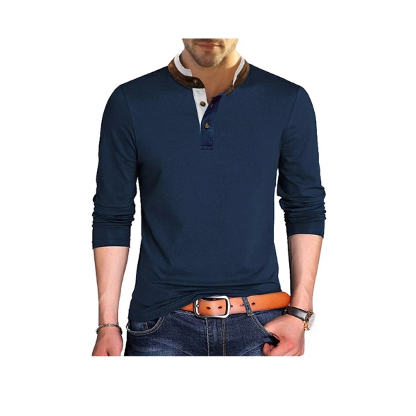 Henley Shirts Slim Fit Stickad Pullover Vintertröja Bekväm undertröja-blå