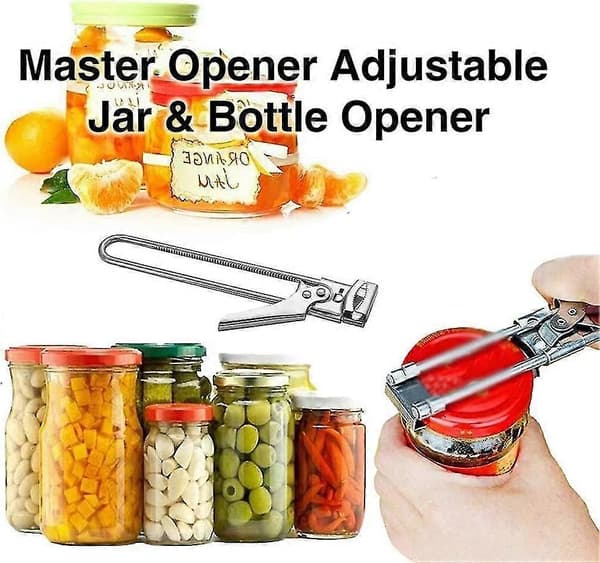 Multifunktionel justerbar dåseåbner i rustfrit stål med dåselågsklemme og flaskeåbner, 2-delt flaskeåbner til køkken