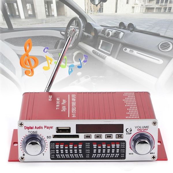 DC12V Moottoripyörän ja Auton Mini Hi-Fi Äänenvahvistin USB-Radio Kaukosäätimellä