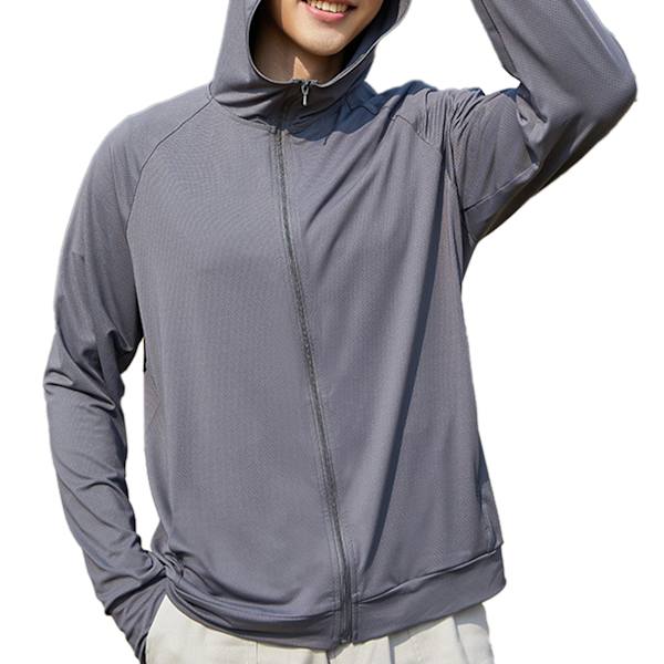 Mænd UPF 50+ Solbeskyttelse Letvægts Full Zip Hoodie Jakke Langærmet Solbeskyttende Jakke til Fiskeri Vandreture Udendørs Mørkegrå XL
