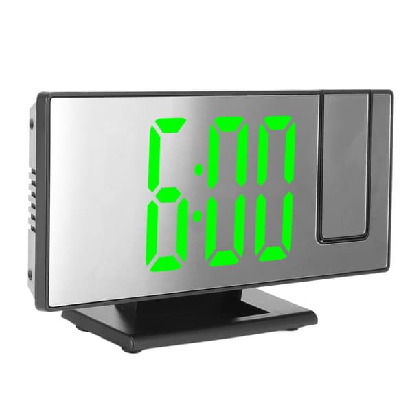 Projection Digital Alarm Clock USB Charging Automatic Dimming LED Mirror Screen Electronic Clock for Bedroom Black Shell Green Light