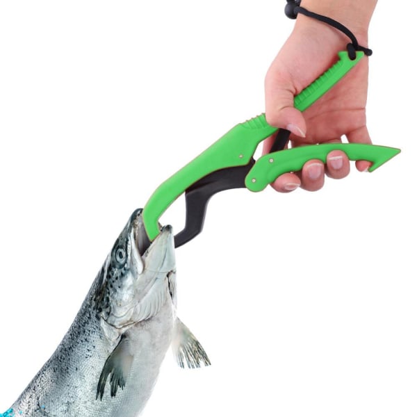 Fiskegripredskapsverktyg ABS-grepphållare Fiskklämma med justerbart rep (grön, L)