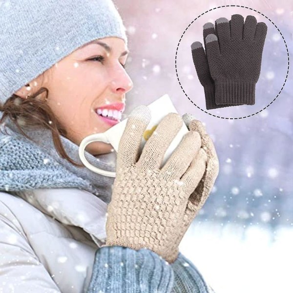 Talvikosketusnäyttökäsineet naisille, lämpimät neuleet 2 kosketusnäytön sormella