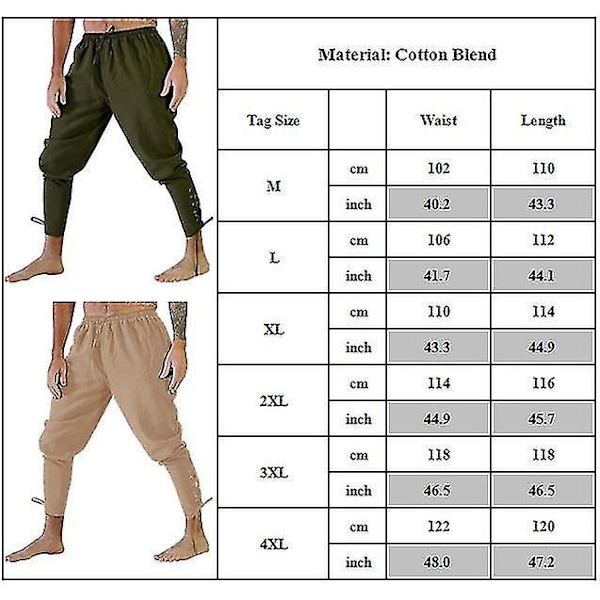 Mænds Middelalderlige Viking Pirat Kostume Gotisk Renaissance Ankelbåndsbukser XL Brun