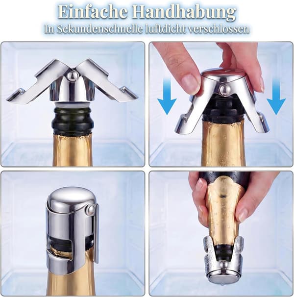 2-pack champagnepropp i rostfritt stål med silikonförsegling, bevarar bubblor och fräschör i mousserande vin, läckagesäker flaskpropp, silver silver