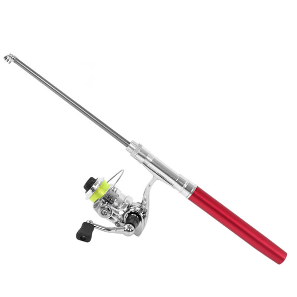 Bärbar Mini Pen Shape Fiskespö Stångficka Infällbart fiskespö med rulle Hjul Röd