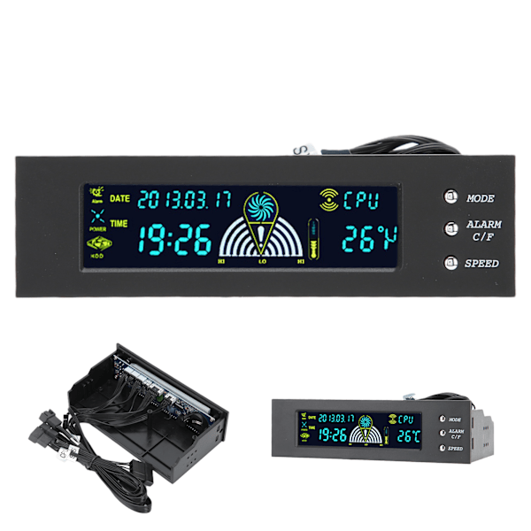 Dator 3-fläkthastighetskontroll CPU/HDD/SYS Temperaturkontroll LCD-frontpanel 5,25 tum STW-5023