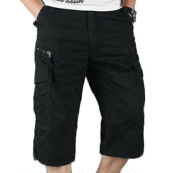 Herreshorts i 3/4-lengde med elastisk midje, Cargo Combat-bukser, svarte[LD] Black L